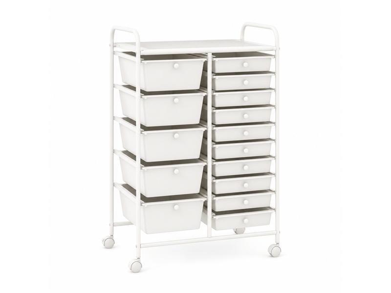  Chariot de rangement 15 tiroirs roulettes utilitaire polyvalent blanc  - Conforama A