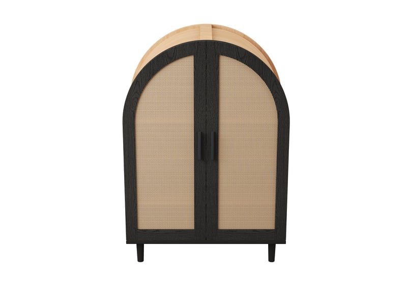 Buffet meuble à chaussures en rotin avec portes ajourées, design arrondi élégant et 3 étagères, rangement moderne - Conforama A