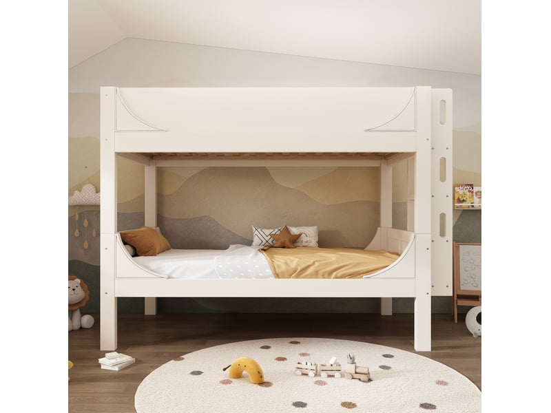 Lit superposé enfant 90x200cm, échelle réversible, 2 lits séparables, en747, bois mdf métal, blanc, sans matelas - Conforama W