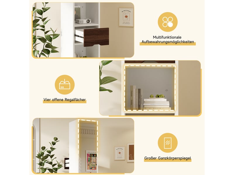  Colonne de rangement rotative avec miroir en pied mdf blanc 45 x 45 x 168 cm NK000704AAK - Conforama E