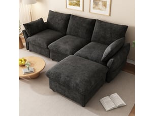 Canapé d'angle 3 places 222,5x154,5x76,5 cm avec pouf en chenille gris foncé