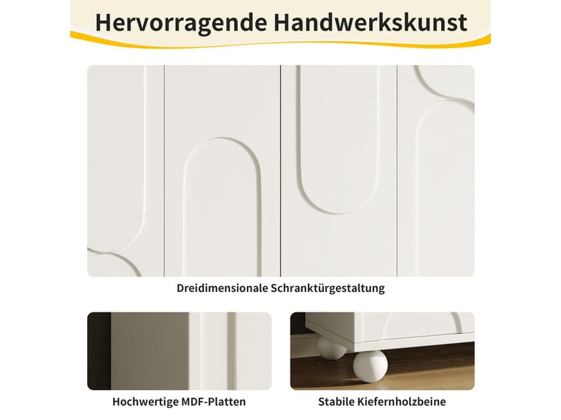 Buffet, 120 × 35 × 71 cm, armoire de rangement, 4 portes et plateau réglable, blanc - Conforama E