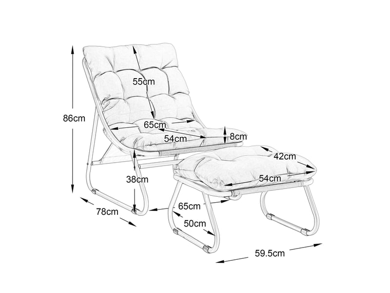  Fauteuil de détente extérieur avec repose-pieds, coussins blancs et structure acier noire, pour intérieur et terrasse  - Conforama C
