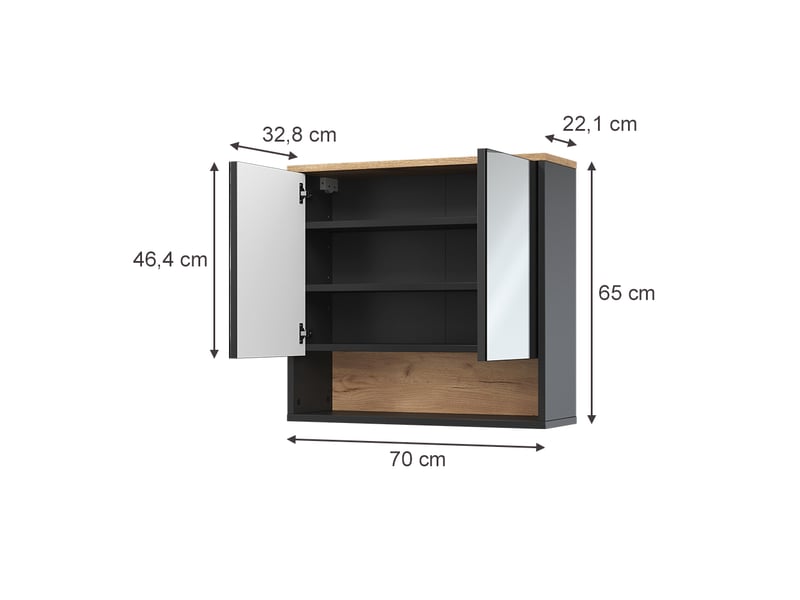  Vicco armoire de toilette, noirchêne viking, 70x65cm à 2 portes  - Conforama B