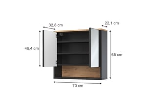 Vicco armoire de toilette, noirchêne viking, 70x65cm à 2 portes