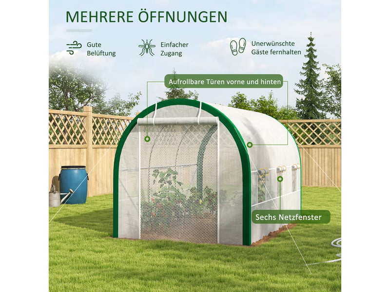  Serre tunnel de jardin - dimensions - porte roulante avec fermeture éclair 358x210x210cm - Conforama D