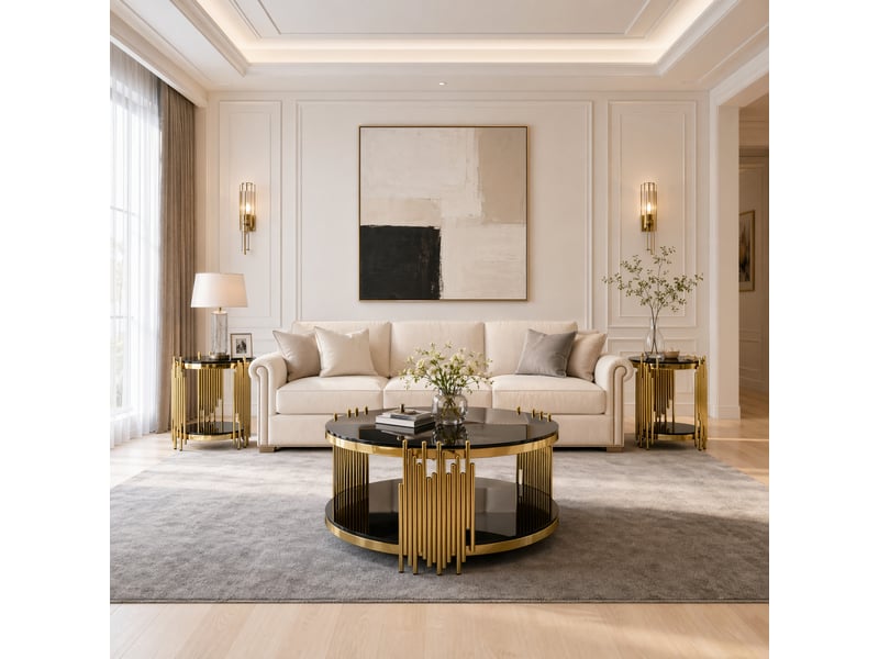 Table d'appoint ronde en verre trempé et acier inoxydable bout de canapé 2 niveaux design moderne pour salon et chambre - Conforama E