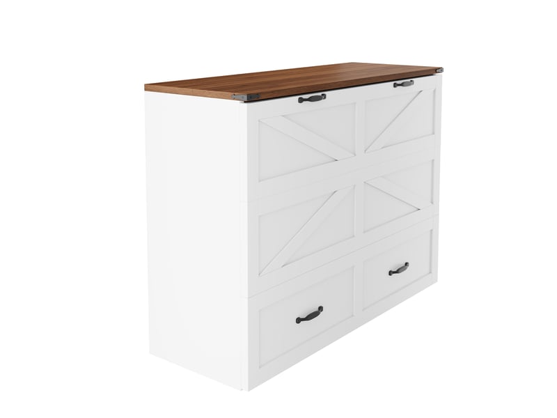  Lit escamotable 140x200 cm - lit armoire rabattable avec cadre métal, roulettes silencieuses et prise, blanc  - Conforama R