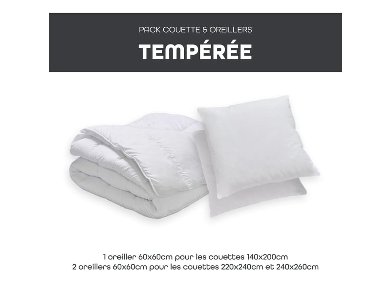  Les ateliers du nord - pack tempérée couette 220x240cm + 2 oreillers moelleux 60x60cm Fabriqué en France - Conforama C