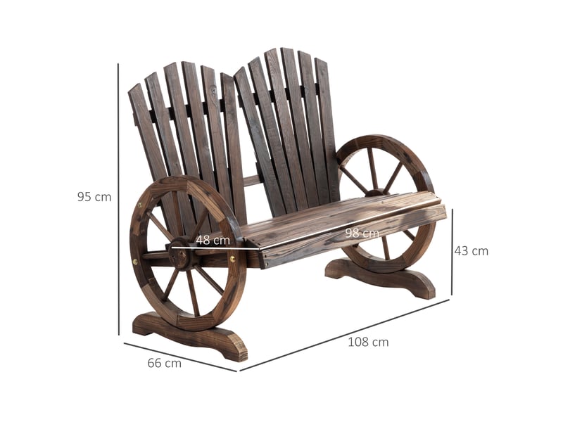  Banc de jardin 2 places avec accoudoirs en bois massif marron foncé 108 x 66 x 95 cm  - Conforama C