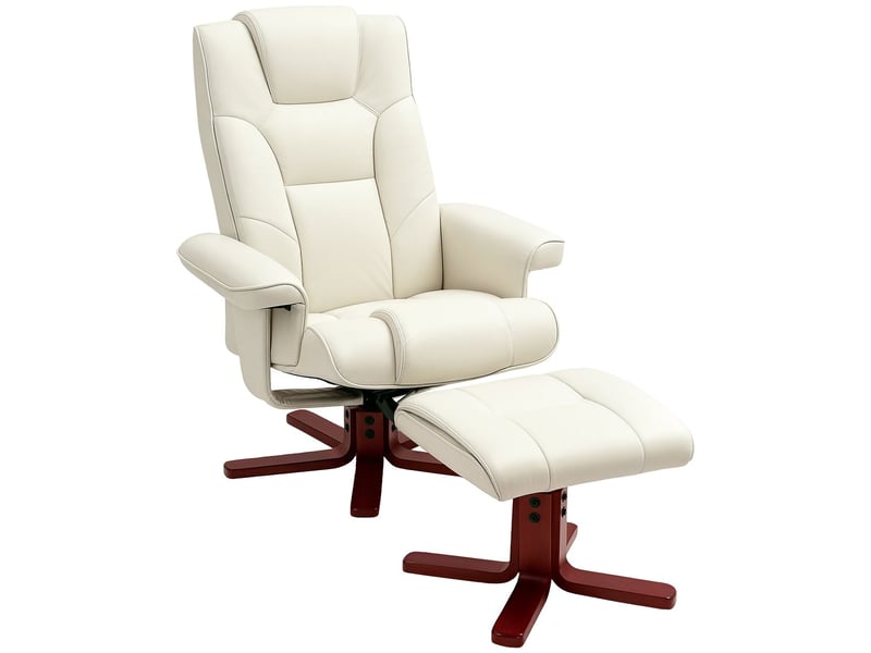  Chaise fauteuil relax pouf fonction inclinable fonction bascule dossier réglable revêtement simili cuir coloris blanc crème charge maximale 150 kg  - Conforama A