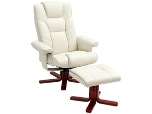 Chaise fauteuil relax pouf fonction inclinable fonction bascule dossier réglable revêtement simili cuir coloris blanc crème charge maximale 150 kg