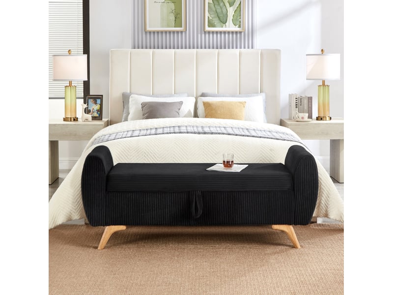  Banquette de rangement 145x51x57 cm pliable avec pieds en bois noire  - Conforama B