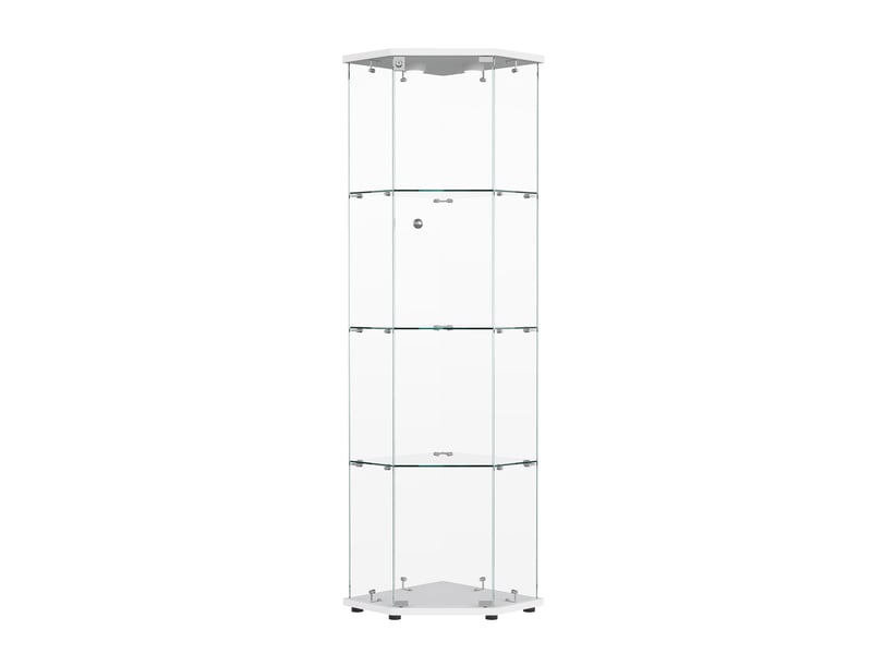  Vitrine d'angle pentagonale, porte simple, 4 étagères verre trempé, lampe tactile, serrure, blanc  - Conforama A