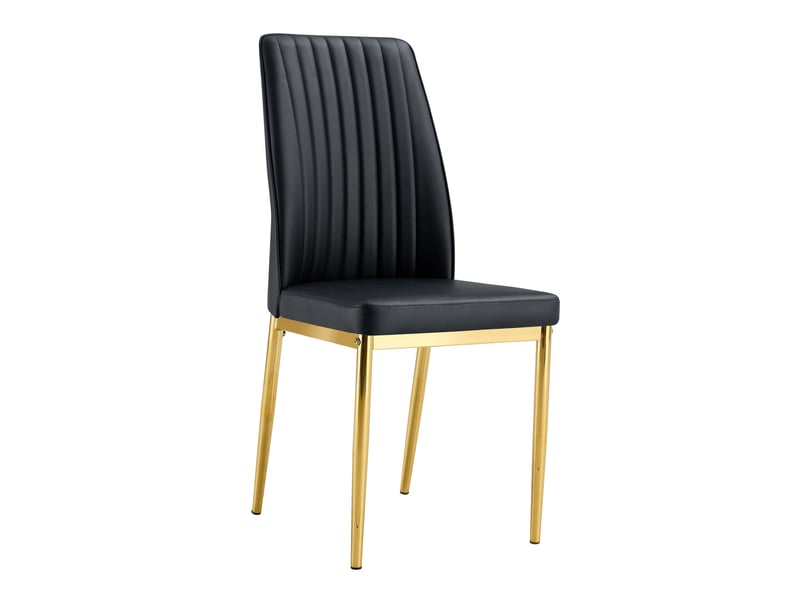  Lot de 4 chaises de salle à manger 37x42x92,5cm noir et or - en pu capitonné avec dossier ergonomique haut et pieds en métal doré  - Conforama A