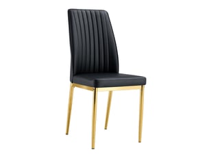 Lot de 4 chaises de salle à manger 37x42x92,5cm noir et or - en pu capitonné avec dossier ergonomique haut et pieds en métal doré