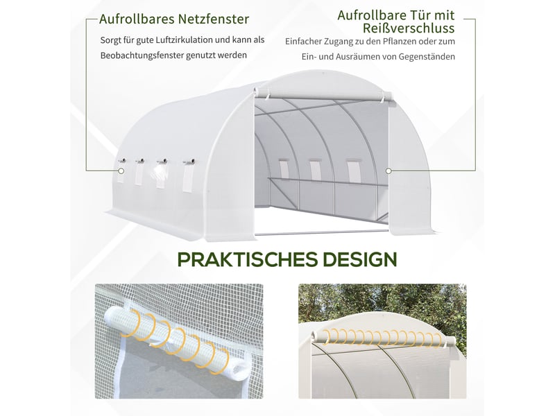  Serre de jardin 595x300x200 cm résistante aux intempéries plastique blanc  - Conforama E
