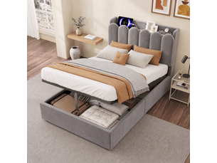 Lit coffre 90x200 cm <strong>MERAX</strong>  <strong></strong> coloris gris