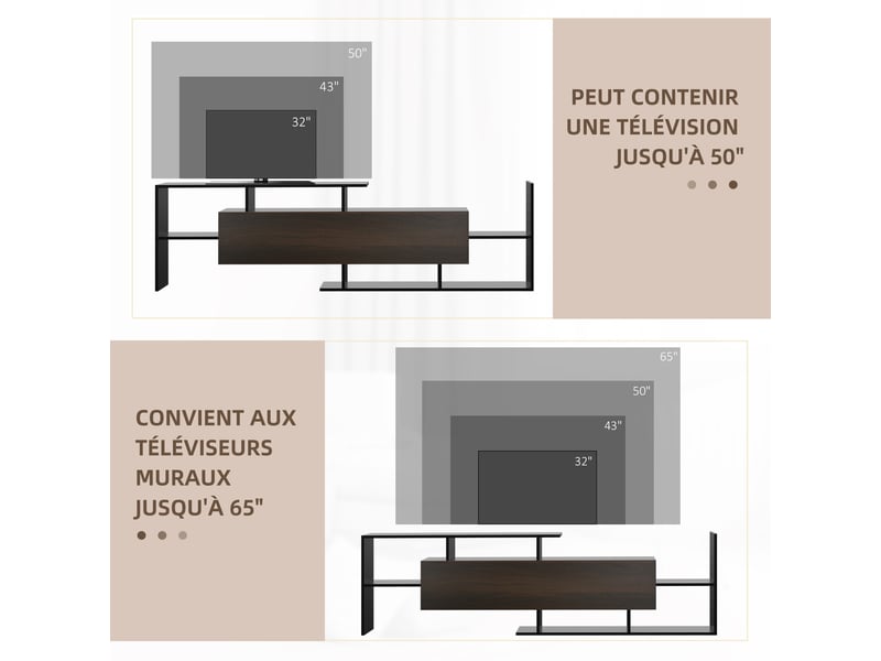  Ensemble meuble tv avec banc et étagère murale noir - style contemporain 153,6l cm  - Conforama W