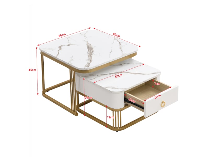 Table basse empilable effet marbre doré brillant – table d'appoint à tiroirs (lot de 2) conforama  - Conforama C