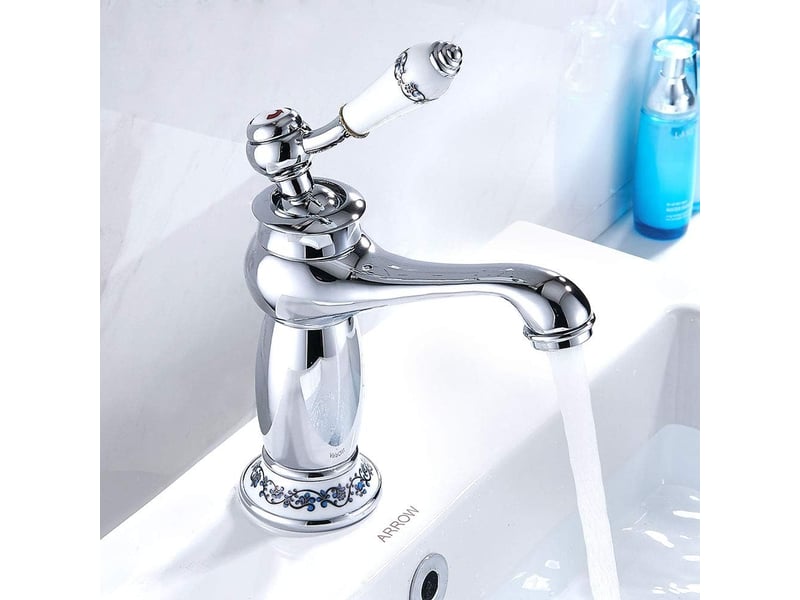 Robinet de lavabo monocommande, robinet d'évier à col long, design floral rétro, avec arrivées d'eau chaude et froide, convient aux cuisines et salle  - Conforama E