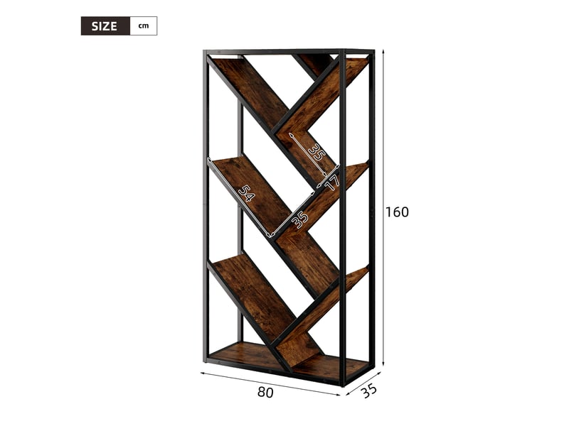  Étagère bibliothèque 80 x 35 x 160 cm – noir et marron vintage – 8 niveaux en forme d'arbre  - Conforama C