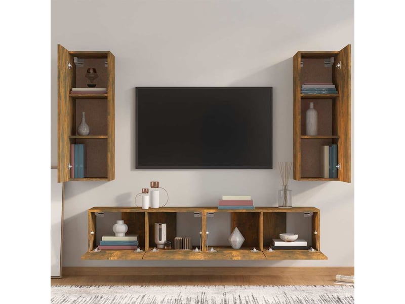  Ensemble de meubles tv 4 pcs chêne fumé bois d'ingénierie shl5903  - Conforama C