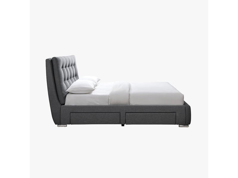  Lit double en tissu gris foncé avec 2 tiroirs 160x200 cm  - Conforama D