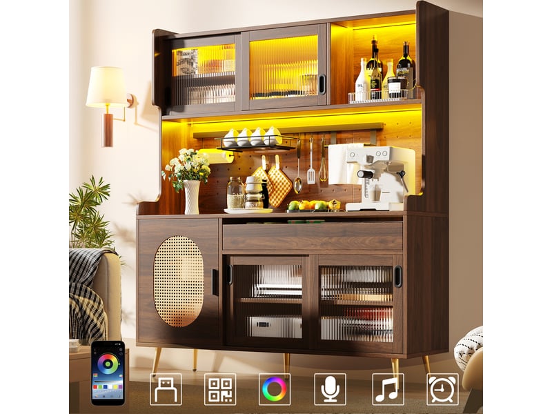 Buffet 145x39x171 cm en mdf avec led marron chicfurn  - Conforama B