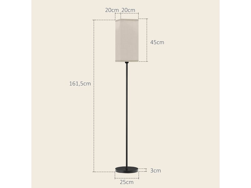  Lampadaire sur pied salon lampe salon sur pied avec abat-jour beige effet lin interrupteur à pied  noir 25 x 161,5 cm  - Conforama C
