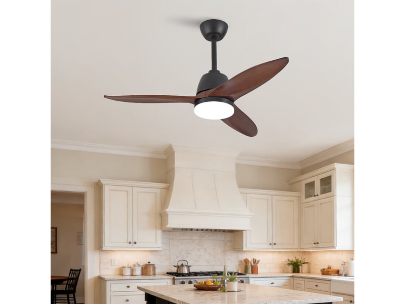  Ventilateur de plafond moderne noir 42 pouces, pales bois massif, dimmable 3 couleurs, moteur dc silencieux  - Conforama C