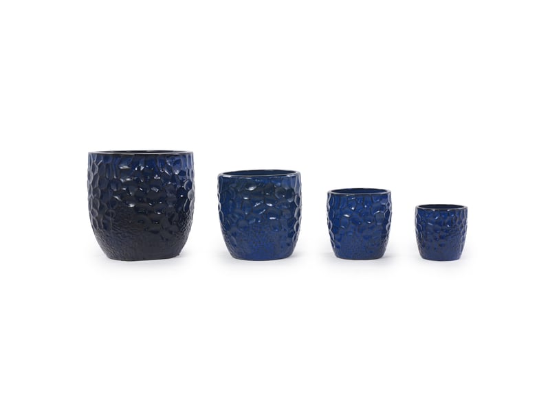  Pot de plantation en céramique ø38 cm, relief martelé, bleu marine brillant  - Conforama A