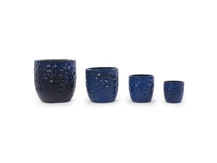 Pot de plantation en céramique ø38 cm, relief martelé, bleu marine brillant