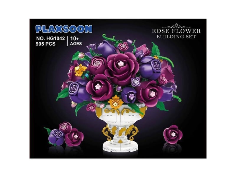  Set de fleurs rose en construction 905 pieces abs avec vase blanc 151498_AABKD22219_6_DROPFR - Conforama E