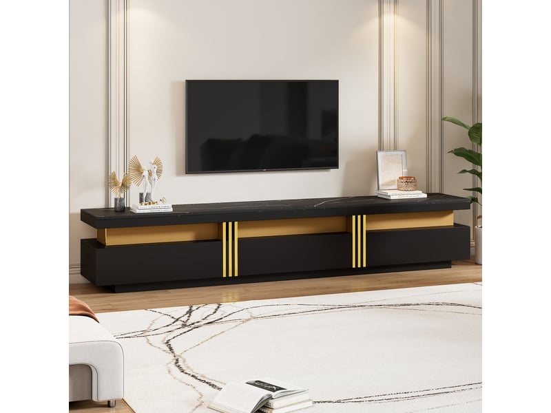  Ensemble meuble tv et table basse noir effet marbre  - Conforama C