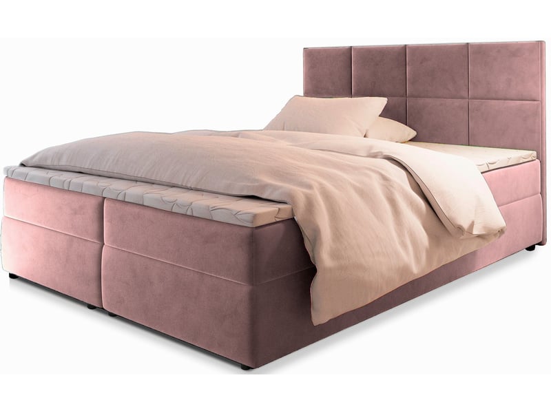  Boxspring lena 200x200 cm, lit complet avec matelas, rose  - Conforama A
