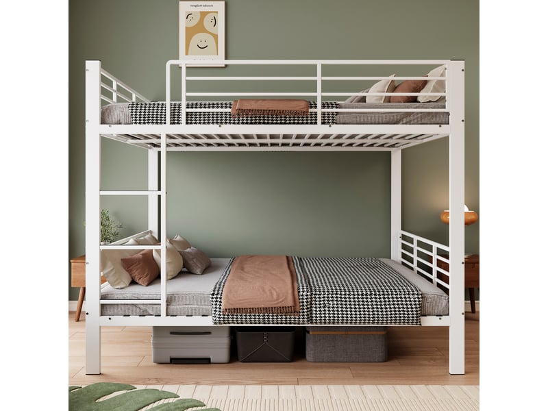  Lit superposé métal blanc 140x200 cm avec échelle et barrières de sécurité  - Conforama B