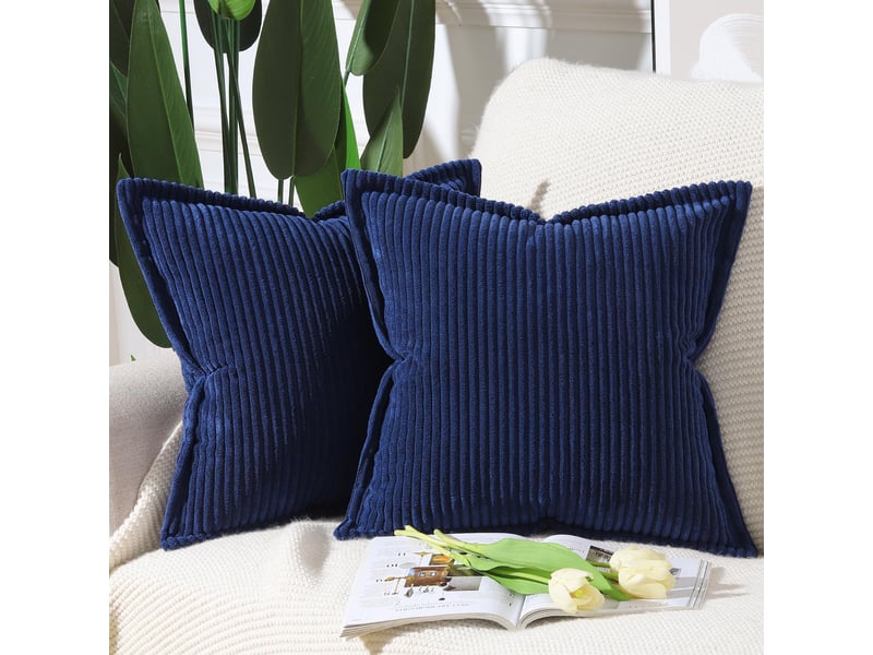  Lot de 2 housses de coussin en velours côtelé rayé boho housse de coussin douce pour canapé chambre à coucher bleu foncé 45 x 45 cm  - Conforama B