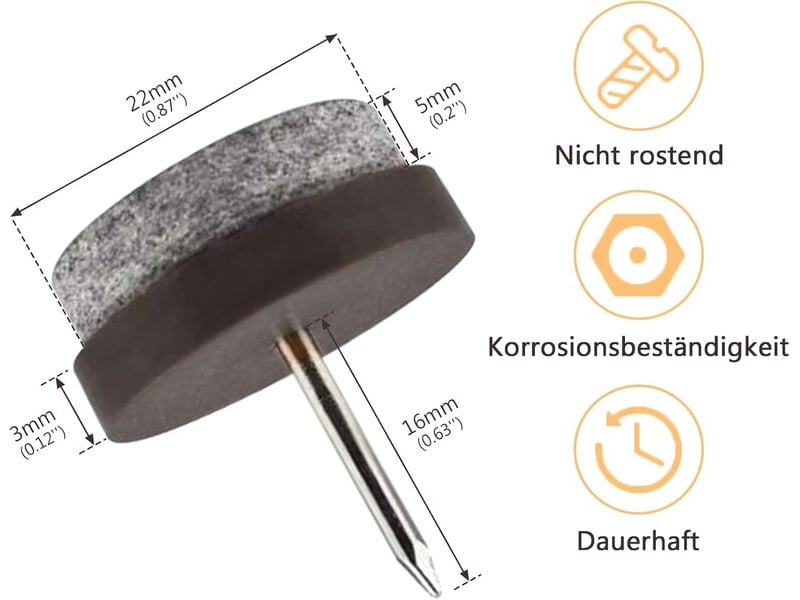  Set de 60 pièces de patins en feutre avec clous de 22 mm, protecteurs anti-rayures pour meubles et chaises  - Conforama D