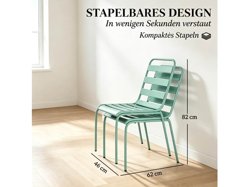  Chaise de jardin empilable lot de 2 avec pieds réglables et structure stable en acier vert pour terrasse  - Conforama D