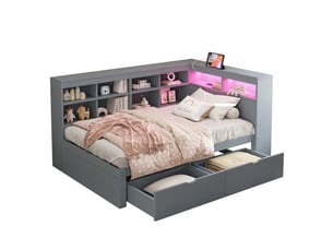 Lit avec rangement 90x200 cm coloris gris