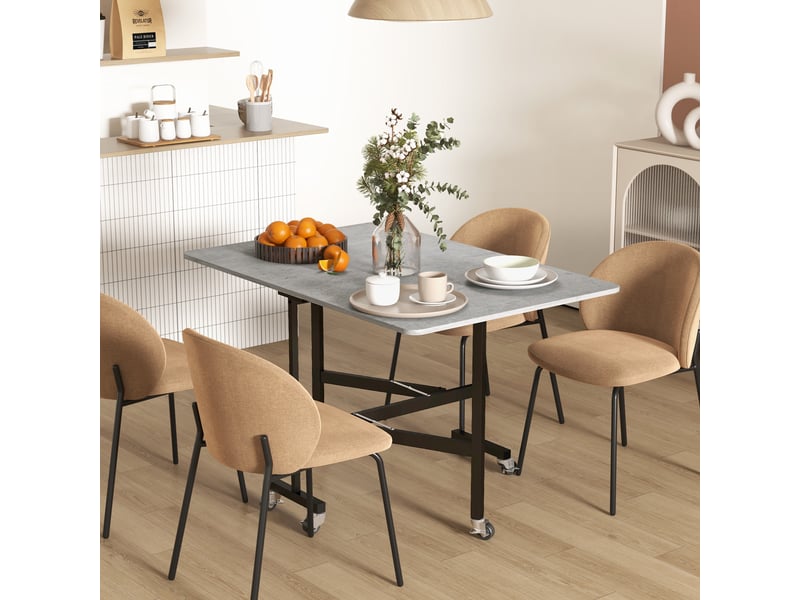  Table pliante à abattants pour 4 à 6 personnes avec 6 roulettes, en bois et acier, 120 x 80 x 73 cm, grise  - Conforama C