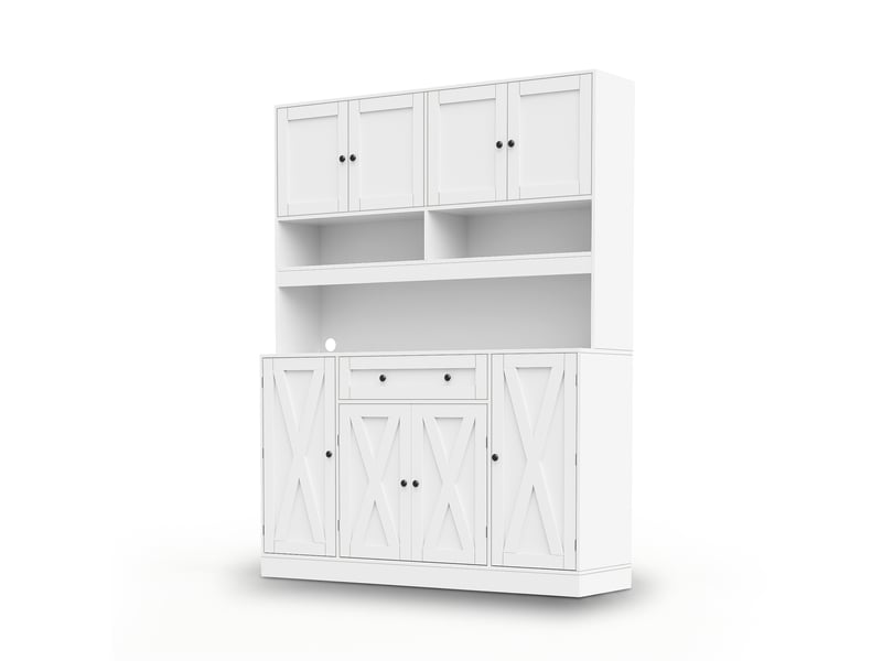  Buffet de cuisine avec 8 portes, plan de travail et prise électrique 140x40x185 cm blanc  - Conforama E