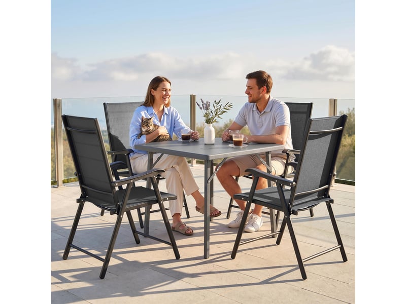 Lot de 4 chaises de jardin pliantes structure acier robuste sans montage dossier haut ergonomique 58x62x97cm noir - Conforama D