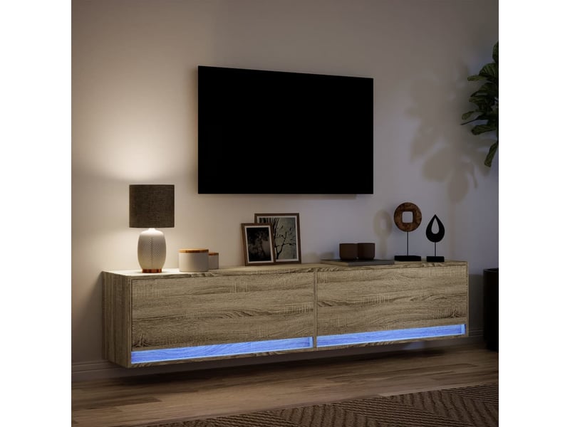  Meuble tv - banc tv - meuble de rangement mural avec led chêne sonoma 180x31x38 cm  - Conforama E