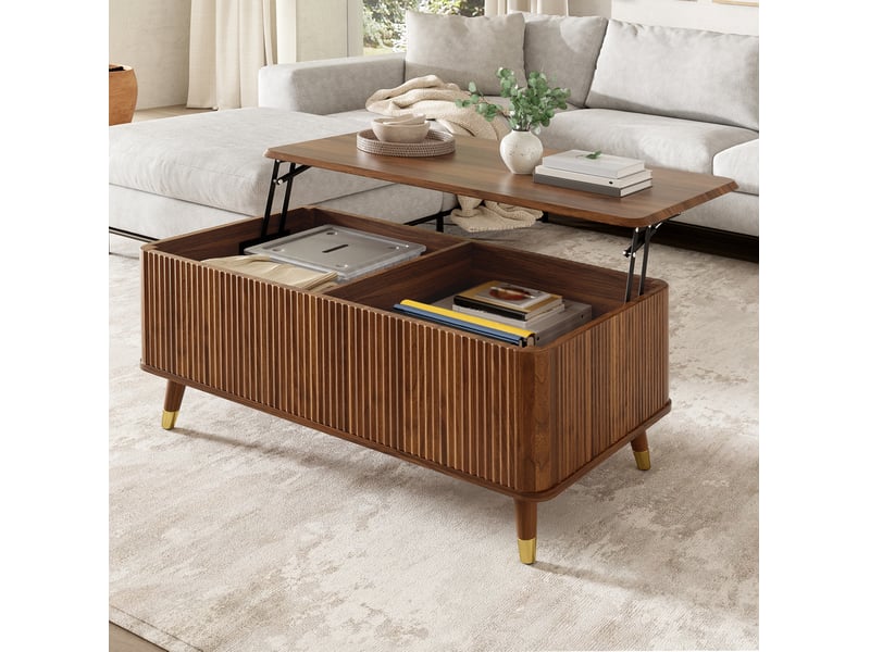Table basse 97x52x56,5 cm en mdf avec plateau relevable et rangement noyer chicfurn - Conforama B