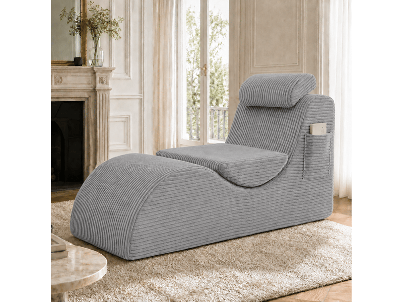  Fauteuil de détente modenvie en velours côtelé gris clair 160 x 66 x 90 cm avec coussin amovible  - Conforama B
