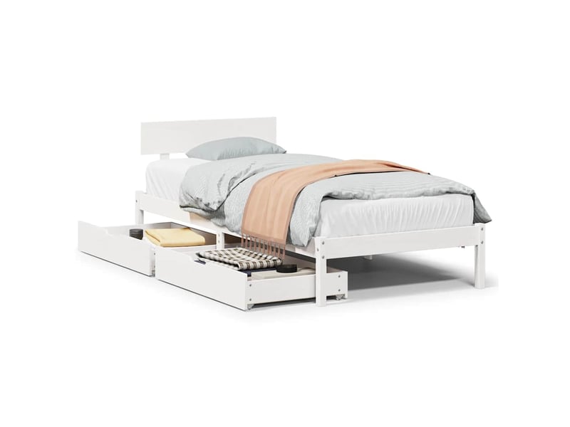 Lit simple- lit adulte - cadre de lit sans matelas blanc 100x200 cm bois de pin massif - Conforama A