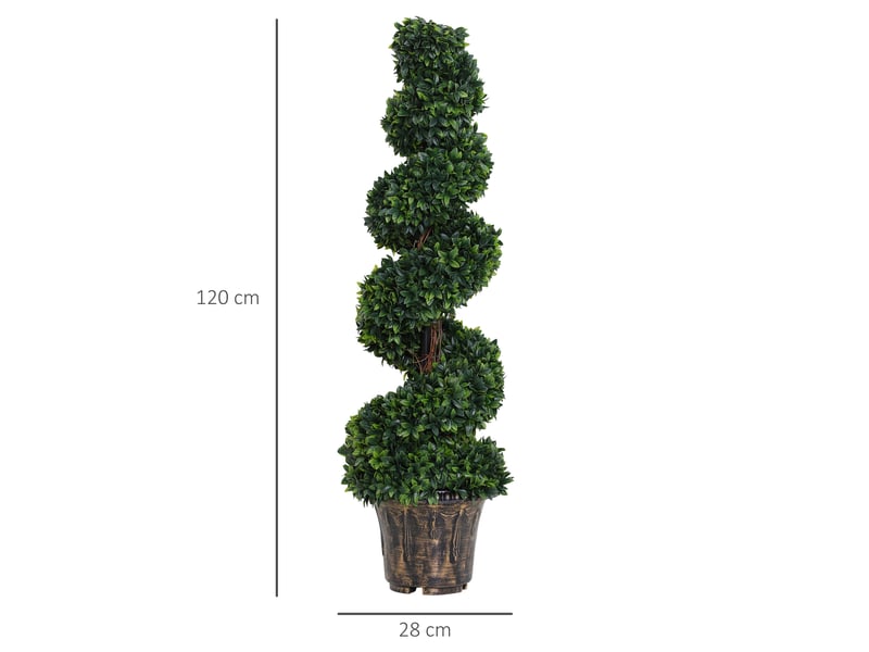  Lot de 2 plantes artificielles en spirale de buis pour l'intérieur et l'extérieur, avec pot, ø32 x 120 cm, vertes  - Conforama E