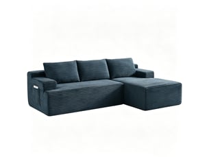 Canapé d'angle compressé droit convertible ELVMI 4 places Velours côtelé gris foncé